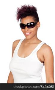 Exotic african girl with sunglasses isolated on white background