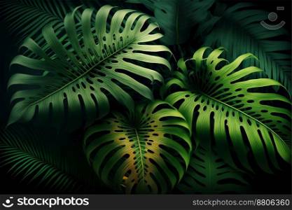 Exotic pattern with tropical leaves on dark background