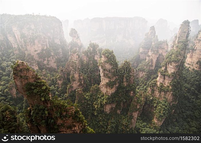 Exotic rock cliff and floating forest of Zhangjiajie mountain at Wulingyuan Scenic Area in Hunan - China