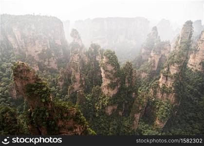 Exotic rock cliff and floating forest of Zhangjiajie mountain at Wulingyuan Scenic Area in Hunan - China