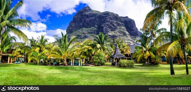 Exotic tropical holidays in Mauritius island. Le Morne beach