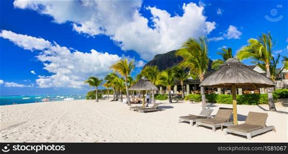 Exotic tropical holidays in Mauritius island. Le Morne beach