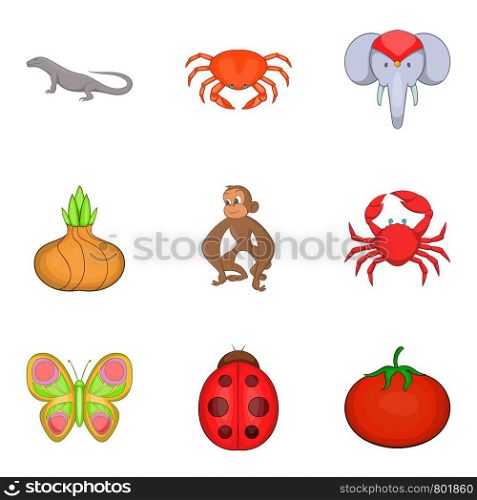 Exotic world icons set. Cartoon set of 9 exotic world vector icons for web isolated on white background. Exotic world icons set, cartoon style