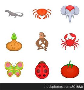 Exotic world icons set. Cartoon set of 9 exotic world vector icons for web isolated on white background. Exotic world icons set, cartoon style