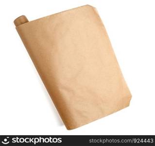 expanded brown paper roll on a white background, full frame, copy space