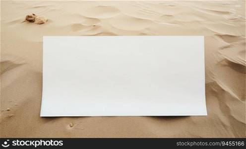 Experience a moment of tranquility with this minimalist composition featuring a blank sheet of paper resting on soft beach sand. The simple beauty of the scene invites reflection and creativity, offering a soothing escape to the shore.