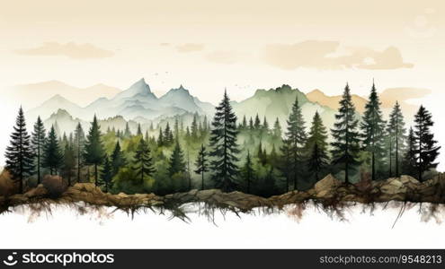 Experience the serene beauty of nature captured in the elegant silhouettes of a line of pine trees against a pristine white background, a minimalist portrayal of the outdoors.