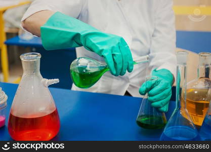 Experiments in a chemistry lab, closeup photo