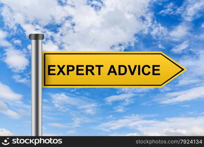 expert advice words on yellow road sign on blue sky