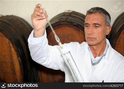 expert making tests in a wine cellar