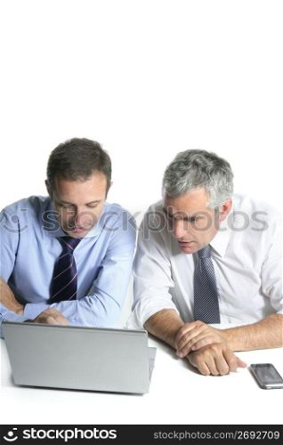 expertise businessman team working laptop computer white desk