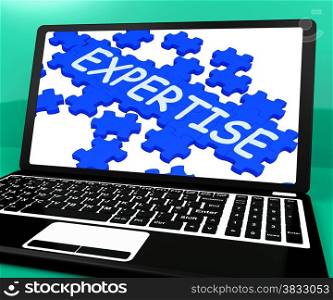. Expertise Puzzle On Notebook Showing Great Computer Skills And Abilities