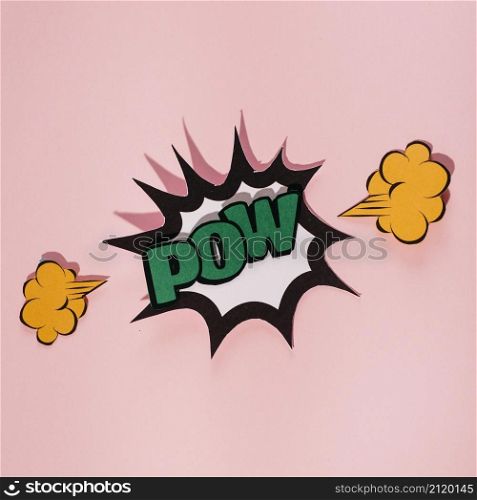 explode speech bubble with green pow text against pink background
