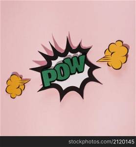 explode speech bubble with green pow text against pink background