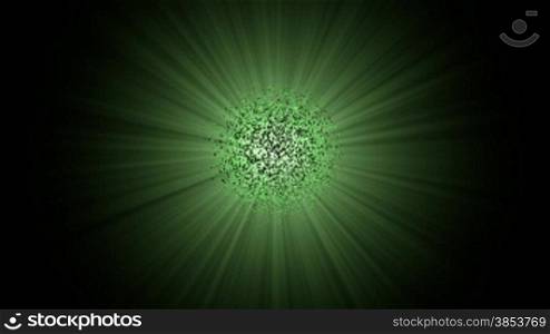 explodierende kugel in grnnem licht - 3d animation