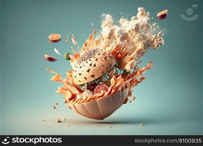 Exploding food. Ai generated illustration.  