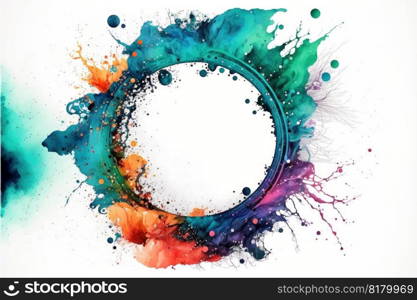 Exploding of rainbow colored powder explosion in circle shape isolated on white background. Inspiration of multicolor shading festival. Finest generative AI.. Exploding of rainbow colored powder explosion in circle shape