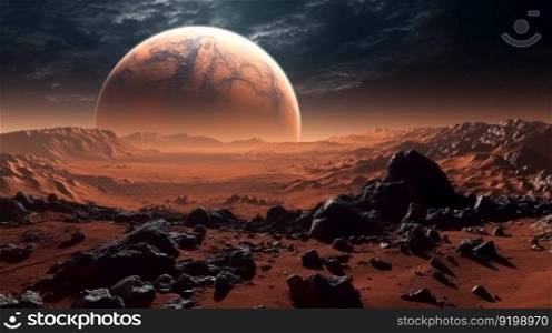 exploration of the planet mars, red planet landscape generative ai.