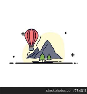 explore, travel, mountains, camping, balloons Flat Color Icon Vector