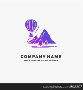 explore, travel, mountains, camping, balloons Purple Business Logo Template. Place for Tagline.. Vector EPS10 Abstract Template background