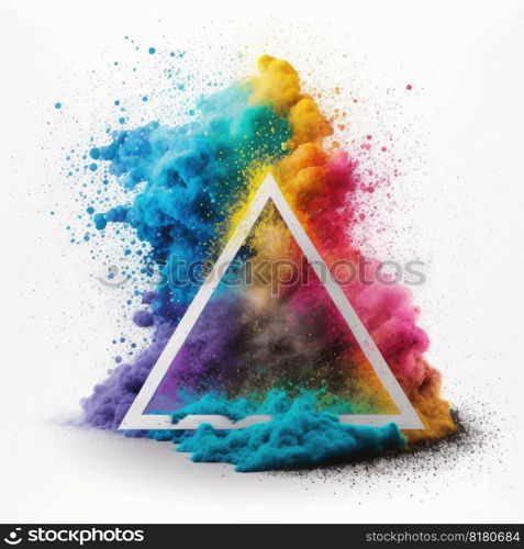 Exploring of multicolor powder color in triangle shape with background. Finest generative AI.. Exploring of multicolor powder color in triangle shape with background.