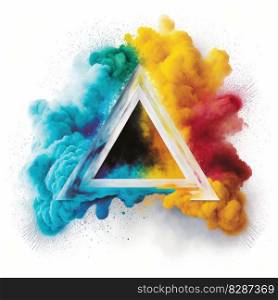 Exploring of multicolor powder color in triangle shape with background. Finest generative AI.. Exploring of multicolor powder color in triangle shape with background.