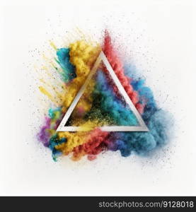 Exploring of multicolor powder color in triangle shape with background. Finest generative AI.. Exploring of multicolor powder color in triangle shape with background.