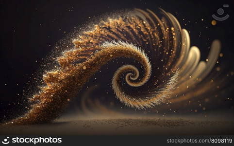 Explosion and swirl of gold sparkles background. generative ai