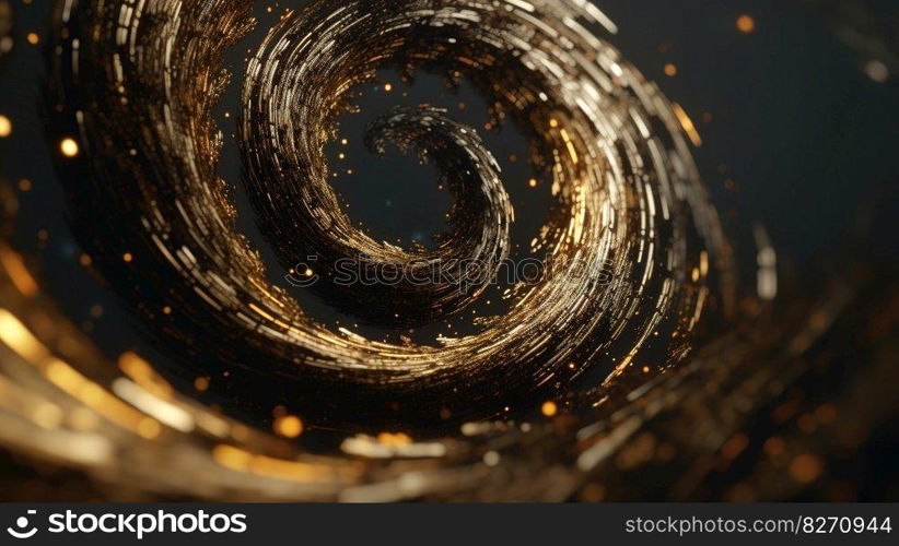 Explosion and swirl of gold sparkles background. generative ai