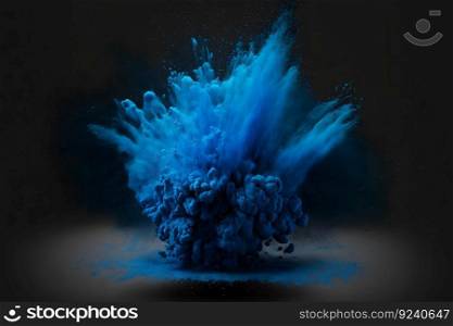 Explosion of blue color pa∫powder on black background. Neural≠twork AI≥≠rated art. Explosion of blue color pa∫powder on black background. Neural≠twork≥≠rated art