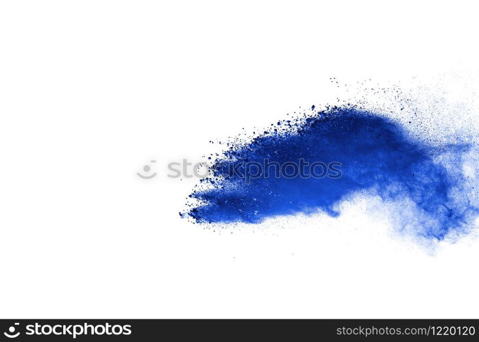 Explosion of blue powder isolated on black background.