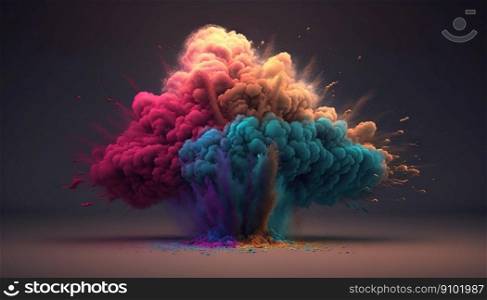Explosion of colored powder. Colorful dust. Diwali celebration concept. Generative AI.. Explosion of colored powder. Colorful dust. Diwali celebration concept. Generative AI