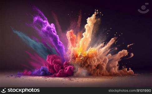 Explosion of colored powder. Colorful dust. Diwali celebration concept. Generative AI.. Explosion of colored powder. Colorful dust. Diwali celebration concept. Generative AI