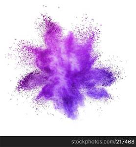 Explosion of colored powder, isolated on ultra violet background. Inventive and imaginative, Ultra Violet lights the way to what is yet to come. Color of the Year 2018 Pantone. Explosion of colored powder, isolated on ultra violet background.