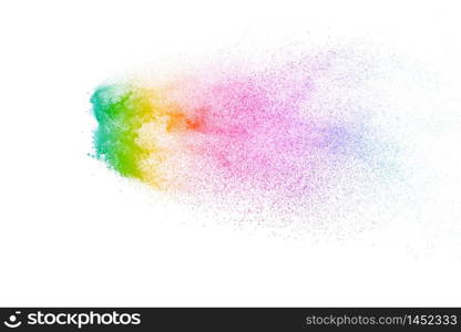 Explosion of colored powder isolated on white background.