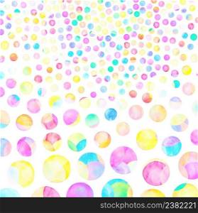 Explosion of confetti. Colorful confetti  illustration. Watercolor pattern with painted dots isolated. Polka dot pattern. Watercolor rainbow colored confetti