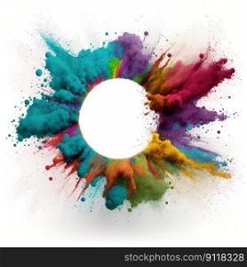 Explosion of multicolor powder color in circle shape with background. Finest generative AI.. Explosion of multicolor powder color in circle shape with background.