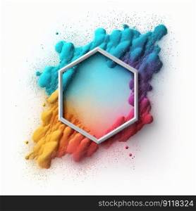 Explosion of multicolor powder in hexagon shape with background. Finest generative AI.. Explosion of multicolor powder in hexagon shape with background.