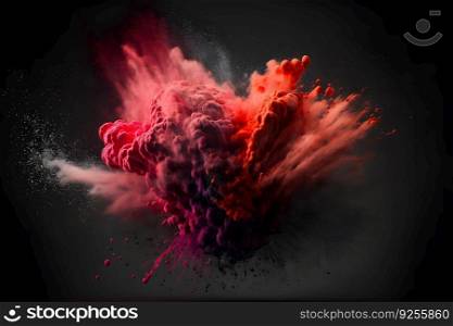Explosion of red color paint powder on black background. Neural network AI generated art. Explosion of red color paint powder on black background. Neural network generated art