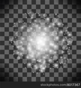 Explosive with Spark. Glow Star Burst Light Effect. Sparkles Light Transparent Checkered Background.. Explosive with Spark.