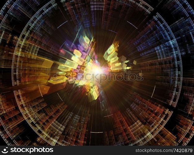 Exponential Expansion. Bright math-generated abstract radial elements to illustrate concept of rapid expansion on the subject of science, education and technology.