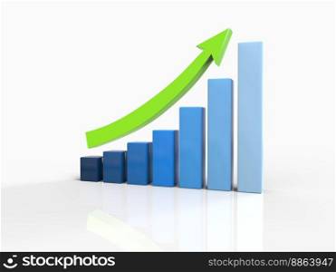 Exponential Growth or Compound Interest, Investment, Wealth or Earning Rising up Graph, Business Sales or Profit Increase Concept, Financial Report Graph with Arrow, 3d Illustration