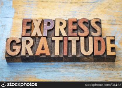 express gratitude word abstract in vintage letterpress wood type