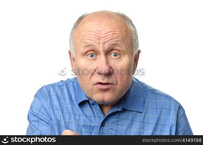 expressive senior bald man is and arguing. senior man