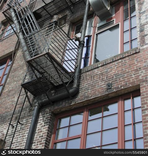 Exterior fire escape on a building, Pike Place Market, Seattle, Washington State, USA