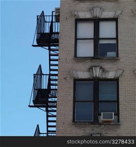 Exterior fire escape on building in Manhattan, New York City, U.S.A.