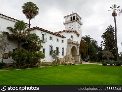 Exterior of famous Santa Barbara court house in California