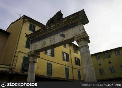 Exterior of historic buildings in Pistoia, Tuscany, Italy