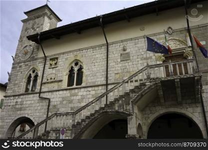 Exterior of historic buildings in Venzone, Udine province, Friuli-Venezia Giulia, Italy
