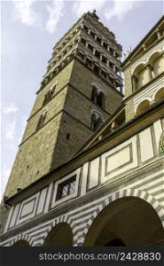 Exterior of historic cathedral of Pistoia, Tuscany, Italy